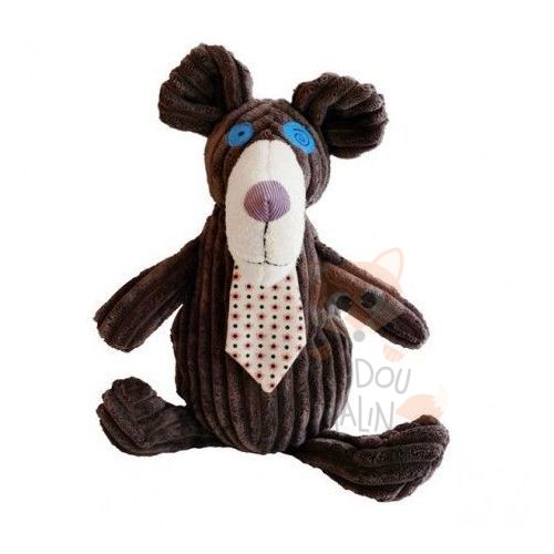 Les déglingos peluche simply gromos lours marron beige bleu cravate fleur 